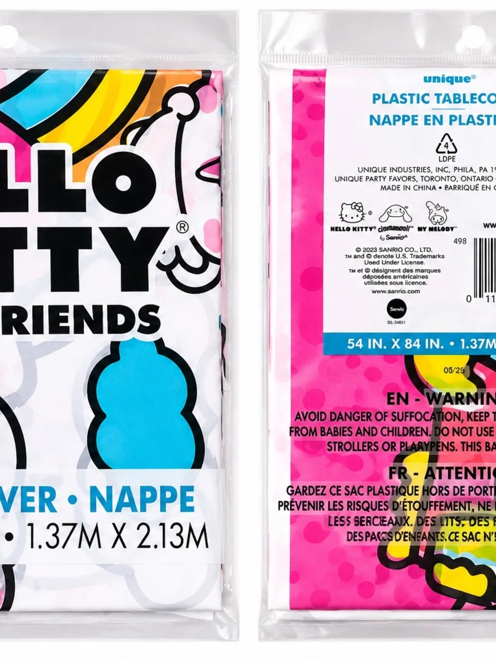 Hello Kitty Party Decor Bundle –Table Cover, Pink Foil Fringe Curtain & Streamer